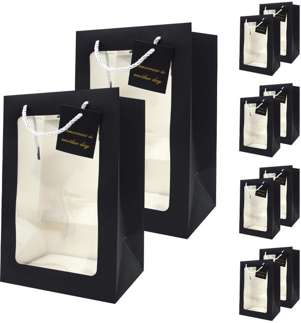 리드홈 투명창 꽃다발 화분 선물포장 윈도우 쇼핑백, 블랙, 10개