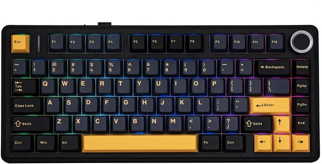 EPOMAKER x AULA F75 75% ANSI 핫스왑 가스켓 Bluetooth 5.0/2.4G 무선/유선 공구식 키보드 Mac/W, 04 LEOBOG Ice Vein, 07 Black