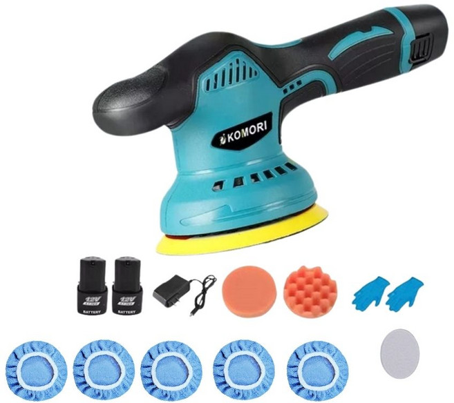 KOMORI 無線打蠟機 汽車美容拋光鍍膜工具, 5吋DA八檔位[2電1充]