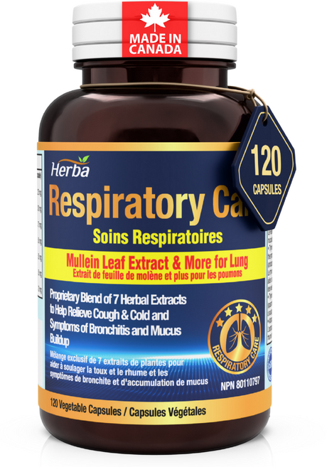 레스피레토리 케어 120식물성캡슐 렁 위한 멀린 잎+6가지 성분 Respiratory care 캐나다 식약처 승인 허바 캐나다, 1개, 120정