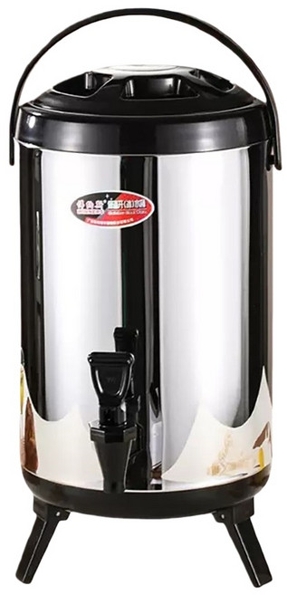 6L 奶茶桶 食品級不鏽鋼保溫桶 耐熱150℃ 耐冷-30℃, 黑色, 1個