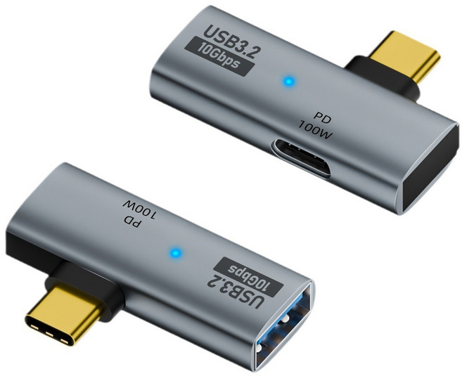 USB Type-C 轉 USB-A OTG PD100W 鋁合金轉接頭 2合1, 灰色, 1個, 3.5cm