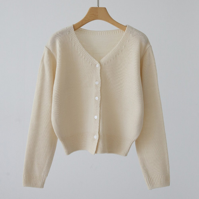 제니트 여성 보송보송 터치감 크롭 헤라시 베이직 브이넥 니트 가디건