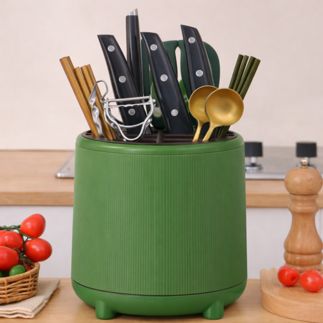요니크 360도 회전 수저 칼꽂이 분리정리함, 1개, 그린