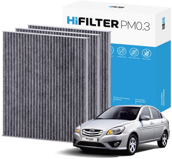 2+1 하이필터 PM0.3 활성탄 자동차 에어컨필터, 3개, 베르나 트랜스폼 (3세대/MC PE) H10E105