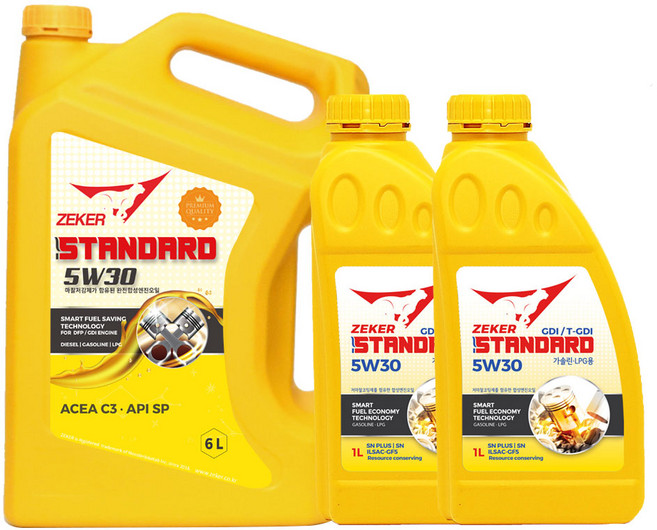 제커 스탠다드 5W30 GDI 가솔린 LPG SP SN+ 합성엔진오일, 6개, 6L