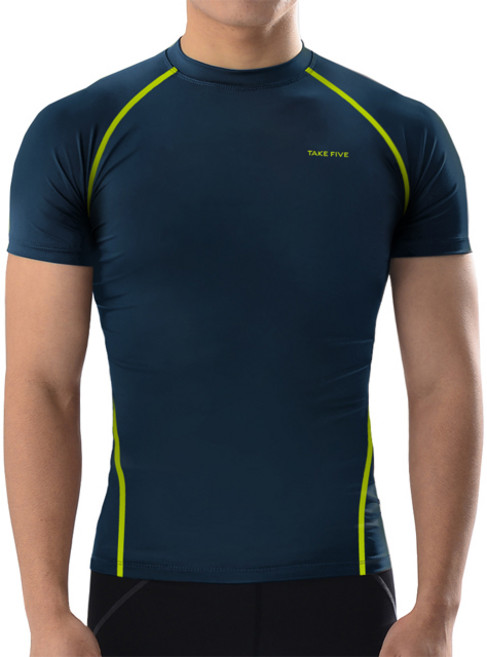 테이크파이브 남자 기능성 머슬핏 반팔 스포츠이너웨어 네이비 그린라인