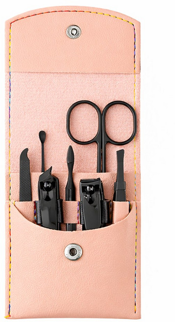 파우치형 블랙 손톱깍이 7종 세트, 1세트, 베이비핑크