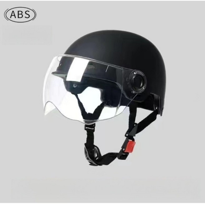 해피유통 헬멧 남녀 자외선 차단 통기 사계절 사이즈 조절이 가능한 헬멧 하프 헬멧 jhzhq, FREE, 블랙-투명 고글