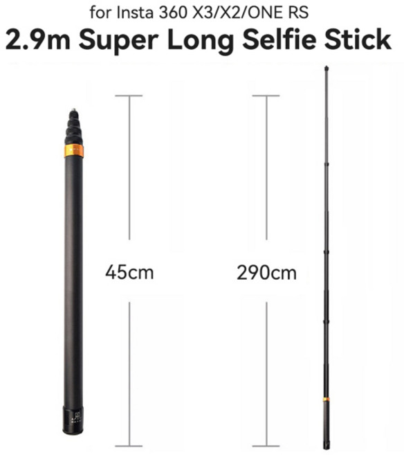 탄소 섬유 인비저블 익스텐디드 에디션 셀카봉 인스타 360 X4 X3 X2 고프로 12 11 DJI 액션 3 4 카메라 액세서리 290cm, [01] Golden 1pc, 1개