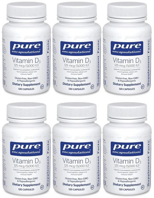 퓨어 인캡슐레이션스 비타민 D3 5000 IU, 6개, 120정 - 쿠팡