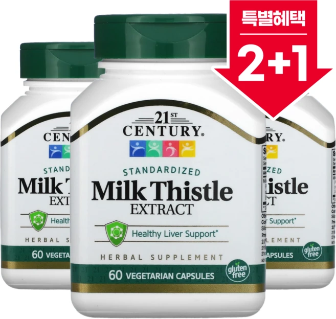 2+1 21세기 센추리 표준화 밀크시슬 추출물 베지캡슐 60정 / 해외직구 미국정품, 3개 - 쿠팡