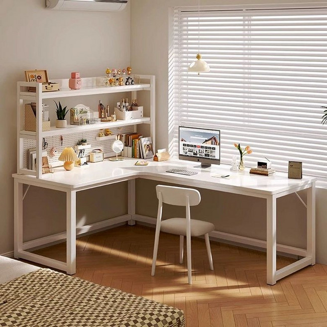 코너책상 ㄱ자 테이블 책장 기억자 모서리 대형, 단독 테이블+책장+구멍판 밀키화이트 A