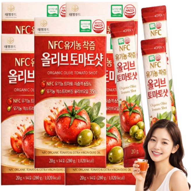 유기농 토마토즙 스틱형 최상위1% 프리미엄 엑스트라버진 올리브유 100% NFC 착즙액 원액 액상, 70개, 20g