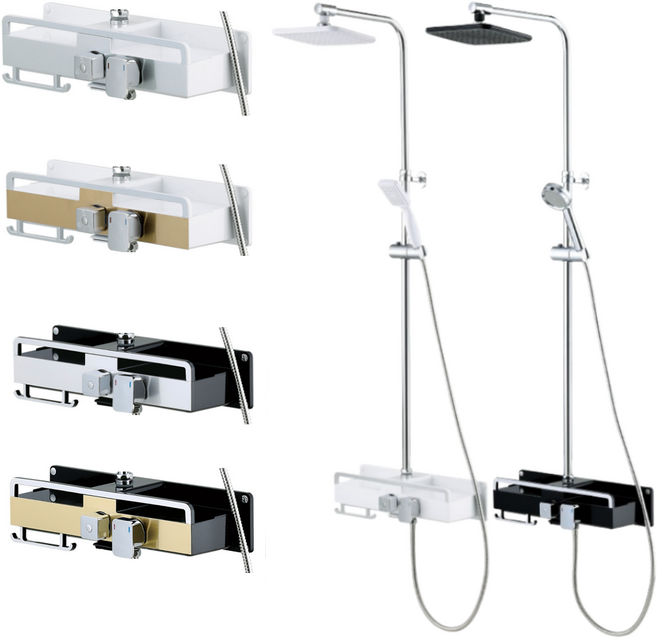 바스럽 국산 심플 무타공 선반형 해바라기 샤워기 [기존 타공 사용 가능], 화이트, 1개
