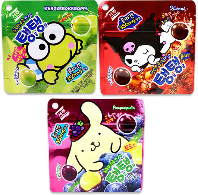 서주 산리오 탱글탱글 젤리 40g 3종, 1세트, 120g, 케로피 샤인머스켓맛+쿠로미 콜라맛+폼폼푸린 포도맛