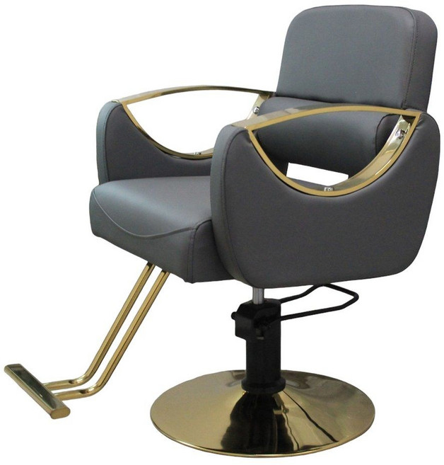 LEHR 미용실의자 메이크업 헤어샵 체어 업소용 네일샵 바버샵 이발소, 1개, 다크 그레이 + 금색 도금
