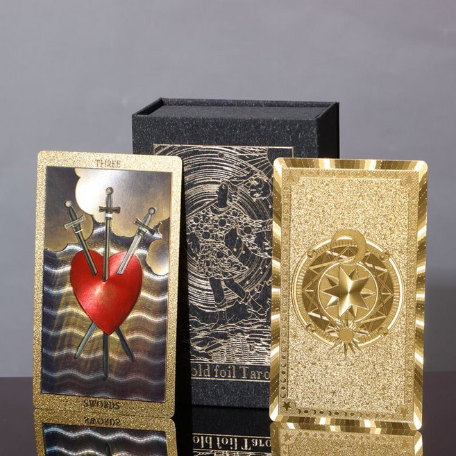 金箔塔羅牌套組 彩印塑料PVC防水塔羅牌 桌遊, 1個, 典藏原版-黃金日月普盒PVC+彩色說明書