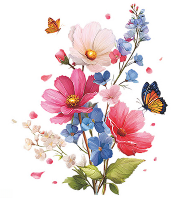 월간리빙 데코 인테리어 포인트 벽지 꽃 스티커, 꽃다발 나비