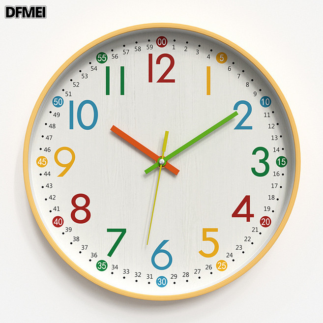 DFMEI 掛鐘兒童鐘錶掛客廳家用掛牆上網紅時鐘時尚房間裝飾表免打孔, 3#彩針:12寸