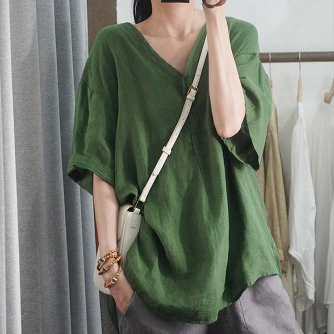 드마엘 여성 오웬 린넨 브이넥 블라우스 셔츠(5color)+델로나