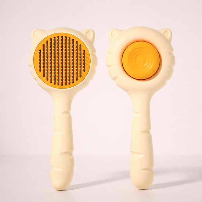 베이직앤드 죽은털 제거 원터치 저자극 고양이 브러쉬, 오렌지, 1개