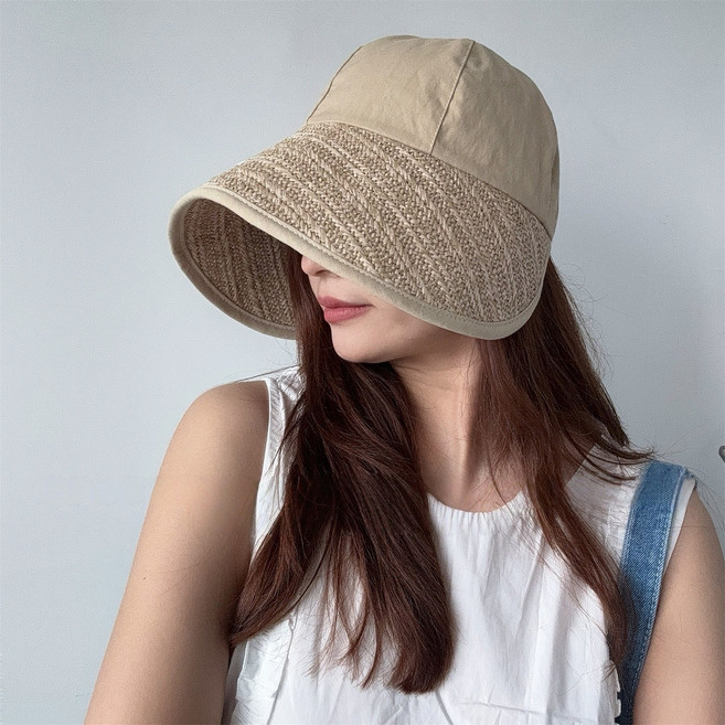 HALOPICK 여성 여름 와이드챙 라탄 썬캡 뒷밴딩 자외선차단 챙모자