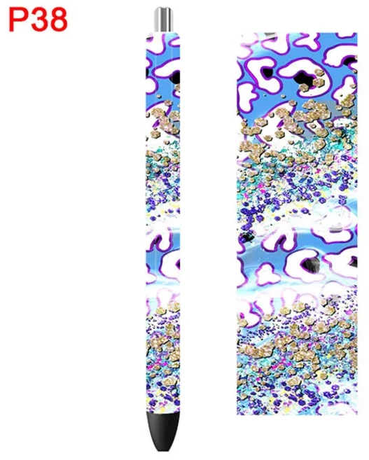 에폭시 펜 랩용 3D UV DTF 전사 스티커 레오파드 사용하기 쉬운 맞춤형 데칼 P23 4.75x1.5 인치 10 개, 05 P38