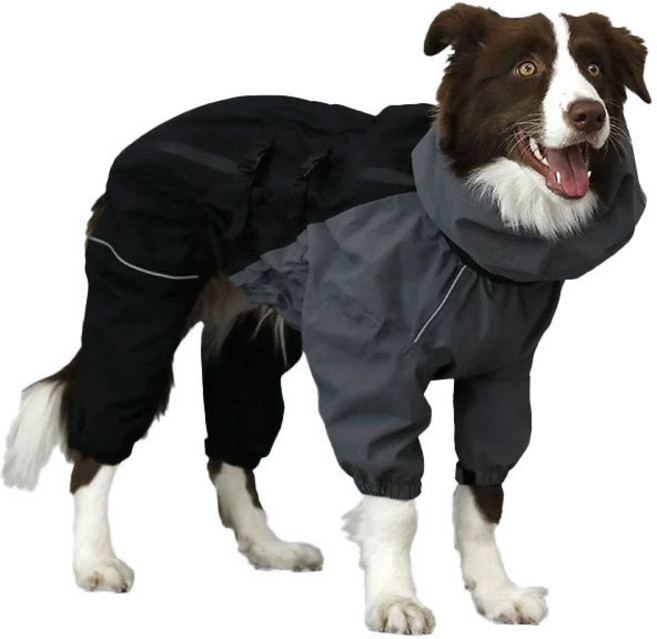 四腳大型犬防水狗狗雨衣邊牧衝鋒衣全包披金毛四季雨狗衣服連帽中, 1個, 油煙黑