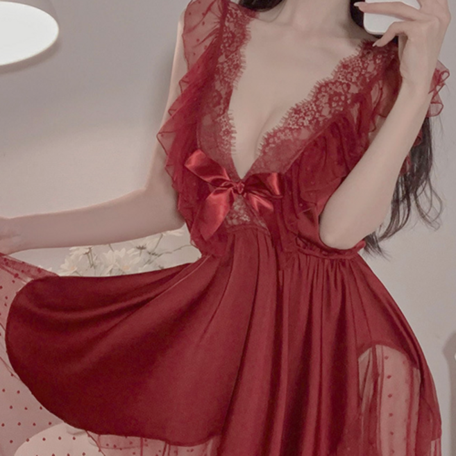 루나문 도트포인트 레이스 러플 섹시 슬립