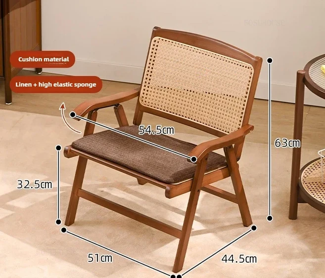 중국어 휴대용 야외 의자 통기성 등나무 정원 쿠션 간단한 접이식 레저 파티오 가구 사무실, 04 brown-cushion A, 1개