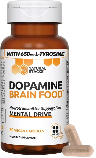 도파민 DOPAMINE 멘탈드라이브 brain food veggie capsules L티로신 엽산 내추럴스택스, 60정, 1개 - 쿠팡