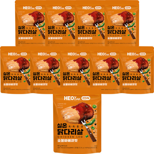 허닭ON 바로먹는 실온보관 닭다리살 숯불바베큐맛, 10개, 120g