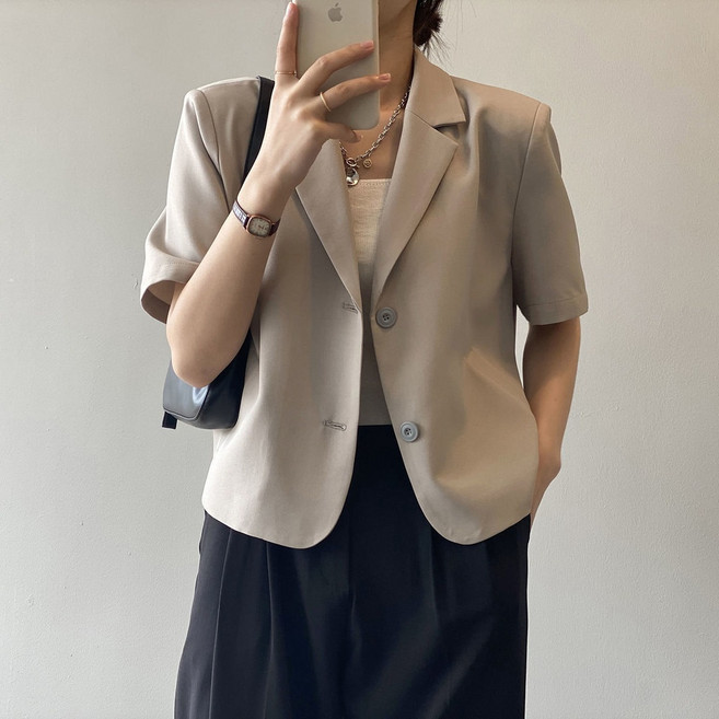 夏天短袖西裝外套女夏季薄款韓版新款垂感短款休閒小西服上衣