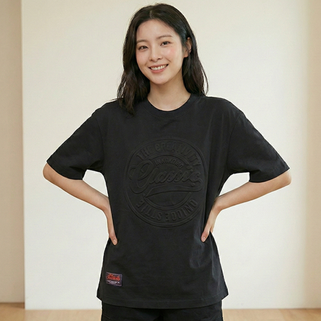 데일로엔 여성 여름 루즈핏 로고 레터링 반팔 데일리 티셔츠