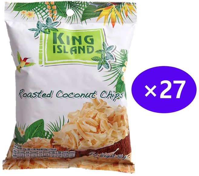 킹아일랜드 구운 오리지널 코코넛칩 50g 27봉-코코넛함량 94.97%, 27개 - 쿠팡