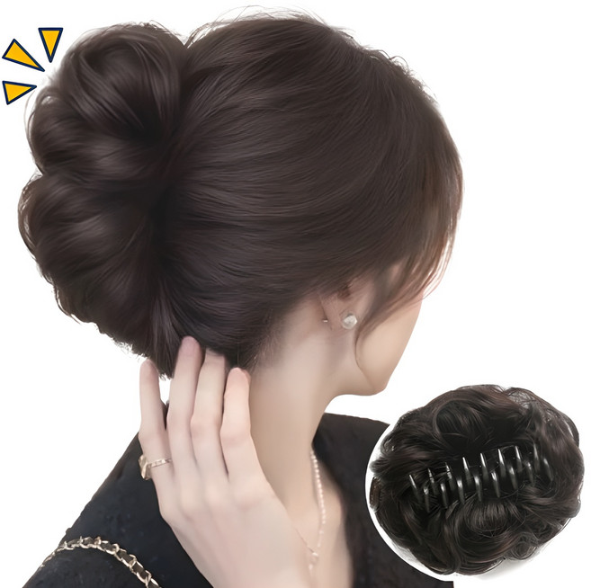 온리정 부분가발 집게핀형 왕 똥머리가발, 다크 브라운, 1개