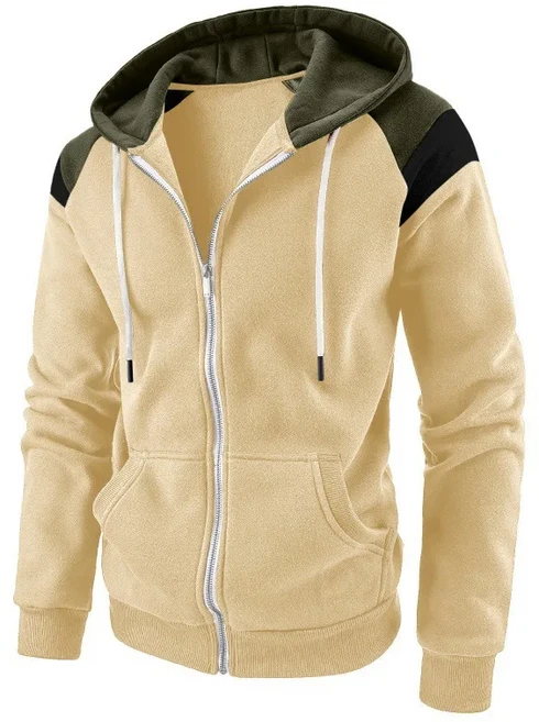 2024 크로스 보더 아마존 남성용 컬러 블로킹 후드티 유럽 및 미국 패션 캐주얼 스포츠 상의, 02 XL, 05 YELLOW