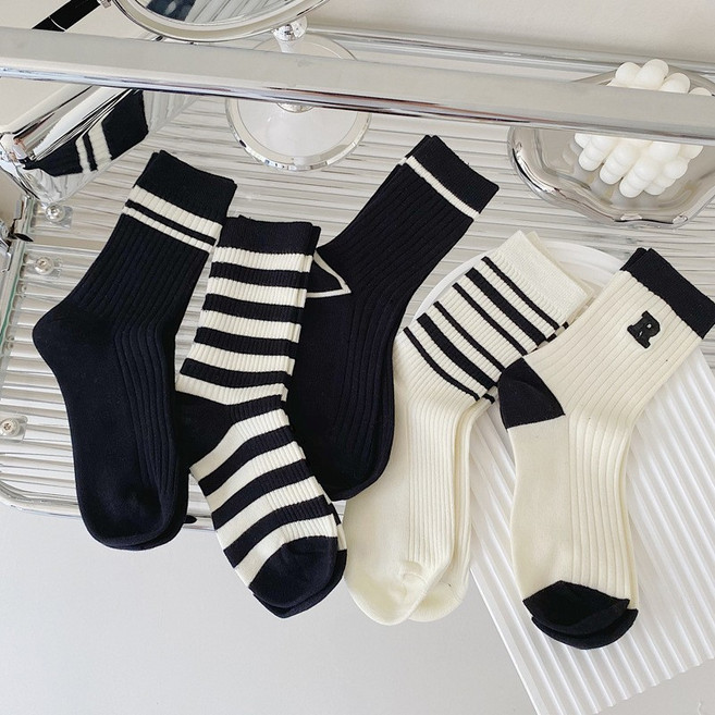 아옴 여성용 모던 데일리 코튼 중목 양말 5컬레