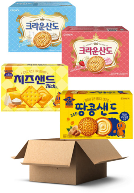 크라운산도크림 크라운산도딸기 치즈샌드 땅콩샌드 총4각, 1105g, 1세트