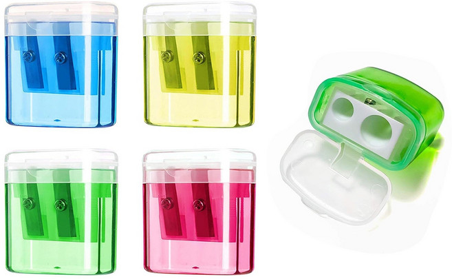 휴대용 미니 연필깎이 2홀 레인보우 4개세트 점보연필겸용, 4개