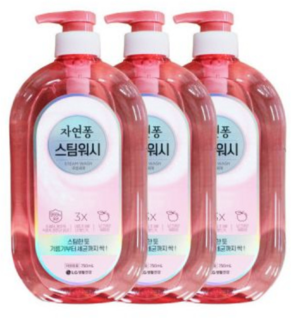 엘지 자연퐁 스팀워시 주방세제 애플향 750ml 3개