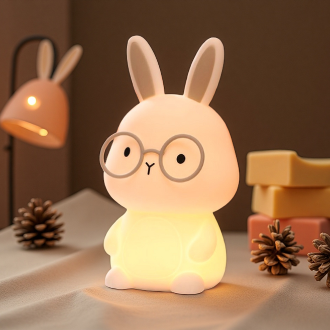 토끼 무드등 실리콘 수유등 타이머 취침등 컬러 조명, 그레이안경