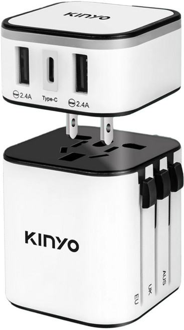 KINYO多合一旅行萬國轉接頭 2USB 1Type-C 適用全球150國家 多重安全保護, MPP-3456-3, 白色, 1個