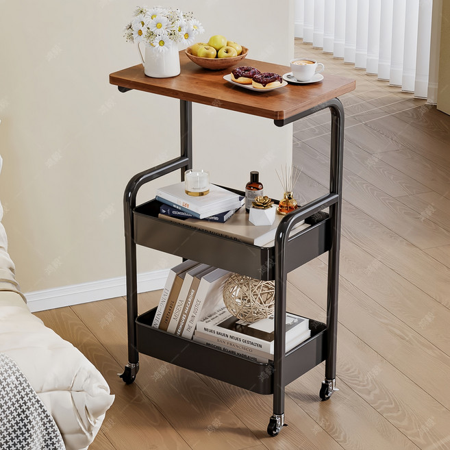 YAPOGI 이동식 트롤리 3단 철제 360도 회전바퀴, 블랙