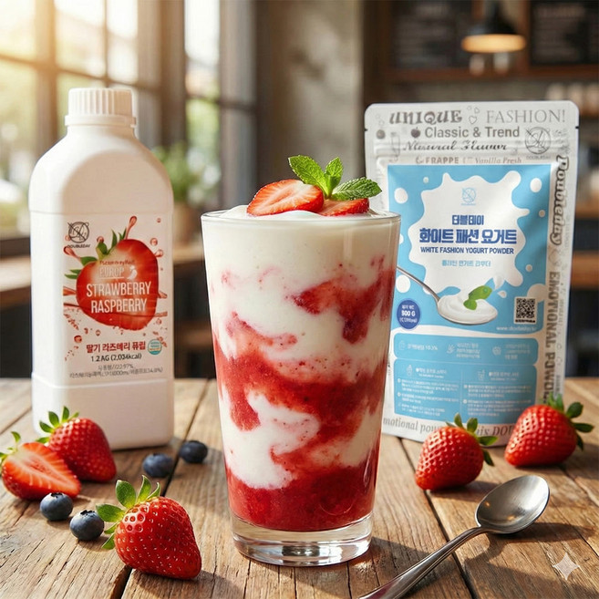 카페 업소용 딸기라떼 베이스 봄 신메뉴 딸기 퓨럽 요거트 바닐라 파우더, 상큼세트(딸기퓨럽 2개)