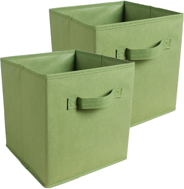 푸르른 접이식 부직포 수납박스, 그린, 2개