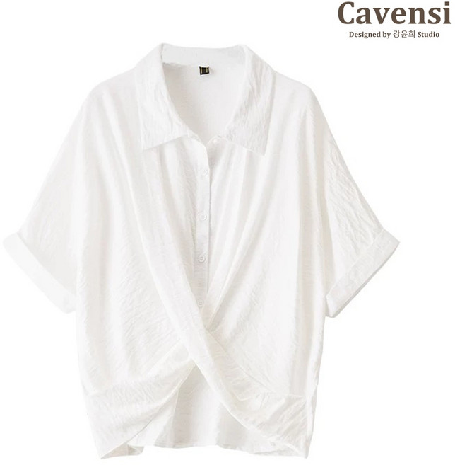 Cavensi 日系短袖襯衫 交叉設計感 微透膚