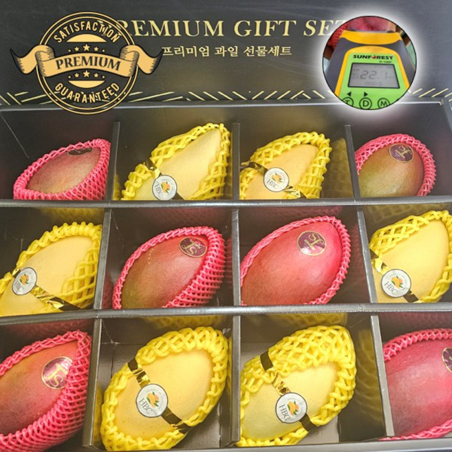 [프리미엄 망고 선물세트] 고당도 항공 직수입 애플망고 골드 망고 선물세트 설 추석 가성비 좋은 선물세트, 1개, 프리미엄 애플망고 선물세트 12입