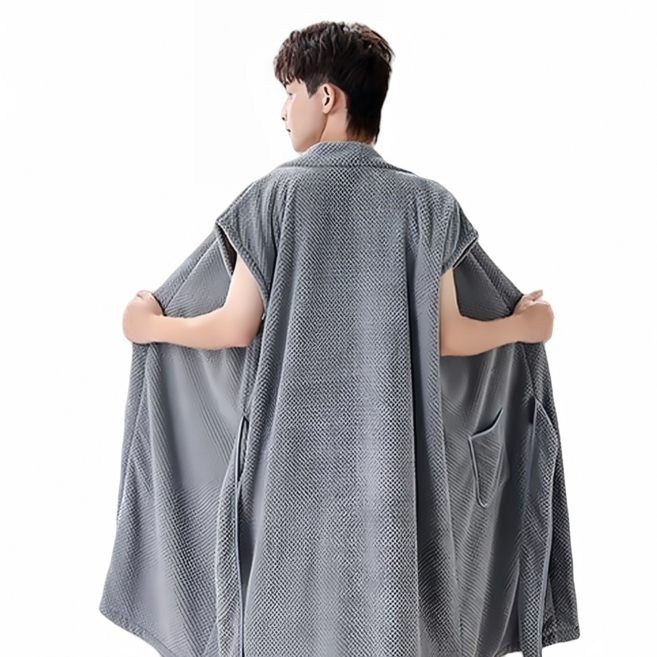 빅사이즈 골프 커플샤워가운 플란넬 도톰하고 부드러운 수분 흡수 실내 올인원 가운, 그레이(남성), 무료